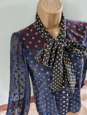 Blusa Alice & Olivia XS multicolore 100% seta fiocco figa pois maculato