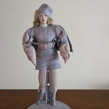 Bambola antica vintage in feltro viso dipinto capelli biondi 9,5" stile Lenci bambola