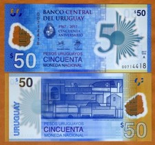 Uruguay, 50 Pesos Uruguayos, 2017 (2018), P-100, polimero commemorativo UNC