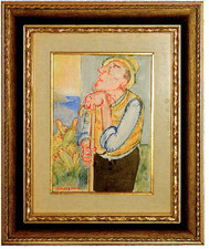 MIGNECO GIUSEPPE QUADRO 21x29 CHINA COLORATA + EXPERTISE E DOCUMENTI
