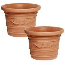 2 VASI TONDI FESTONATI Ø 50CM IN RESINA COLORE TERRACOTTA DOPPIO BORDO