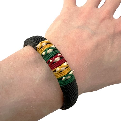 Braccialetto pelle nero denti
