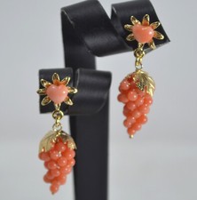 ORECCHINI  ARGENTO 925 DORATO GRAPPOLI  IN  CORALLO  ROSA             AGHT 0905