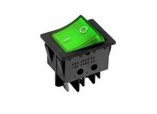Interruttore a bilanciere 220V 16A bipolare con tasto verde luminoso 32x25