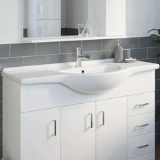 Lavabo semi incasso bianco lucido - foro rubinetto singolo 1200 mm bagno contemporaneo