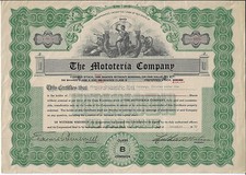 OHIO 1930, Certificato di Stock della Società Mototeria, Carro Carne Mobile