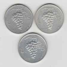 ITALIA REPUBBLICA 5 LIRE UVA 1948 + 1949 + 1950 #SET66