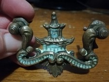 MANIGLIA PER MOBILE ANTICO RESTAURO METALLO PATINATO A FORMA DI TEMPIO CINESE