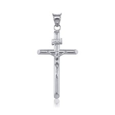 14K White Gold Crucifix Cross