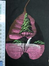 Dipinto A Mano su foglia di Ficus religiosa, Paesaggio con Cascata, 2a Metà ‘900