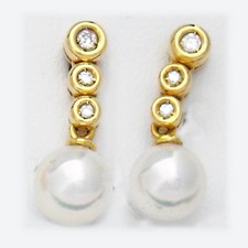 MIKAWA BY DAMIANI ORECCHINI MIKAWA OROGIALLO 18K PERLE DIAMANTI NATURALI NUOVO