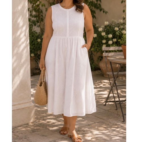 Abito midi smanicato cotone