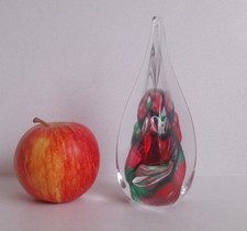 Fermacarte vintage Adam Jablonski arte vetro a goccia rosa verde firmato GG