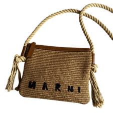 Borsa a tracolla Marni Marcel Rafia pochette zip tessuto marrone chiaro donna usata autentica