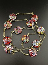 Collana Vintage Millefiori Murano Arte Veneziana Vetro Perline Tono Oro