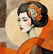 Dipinto olio geisha Giappone