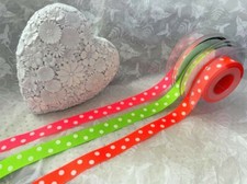 Nastro Berisfords SPOTTY Grosgrain - bianco su 4 tonalità NEON - 16 mm *ultimo stock*