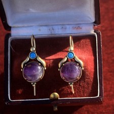 Orecchini a Monachella Dorato Incastonato Zirconia Cubica Blu Perle di Ametista