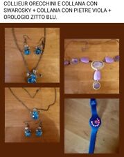 Coilleur con orecchini con Swarosky. Collana con pietre viola e orologio zippo