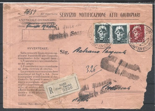 1943 15c su raccomandata - x2+2l,