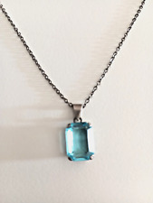 Collana con Ciondolo Acquamarina Rettangolare in Argento 925