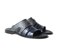 GIAMPIERONICOLA 5714 Sandali in pelle stampa coccodrillo/lucertola blu/grigio italiano