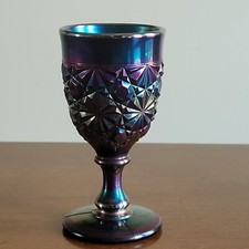 Vintage Degenhart margherita e bottone blu carnevale vetro cordiale stelo vetro 4"