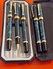 2 STILOGRAFICHE+3 ROLLER SFERA IRIDIUM POINT GERMANY VERDE GIADA E ORO VINTAGE 