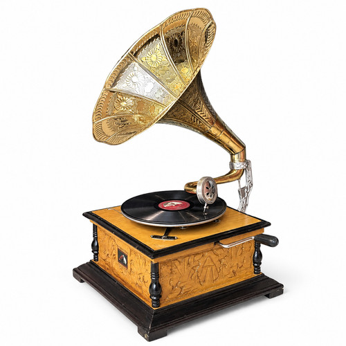 Antico grammofono ottone - grammofono,