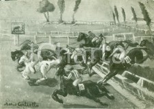1933 NAPOLI Pittore Mario CORTIELLO Gara Ippica *Fotografia coeva del quadro