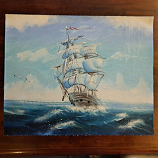 Dipinto su tela firmato marina con veliero 40 x 50
