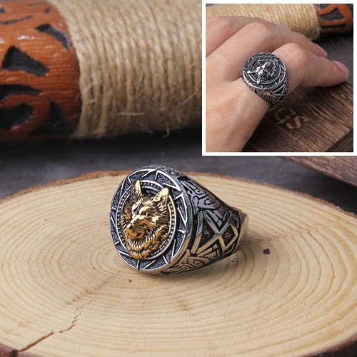 Anello lupo vichingo acciaio - anello,