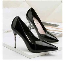 stiletto decolte scarpa donna 9.5 cm nero lucido pelle sintetica eleganti 9946