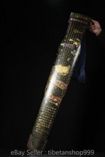 48" Old Chinese Wood Gild Dynasty Palace Figure Story seven-stringed instrument