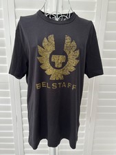 T-shirt uomo Belstaff manica corta nera con logo kaki ottima taglia media