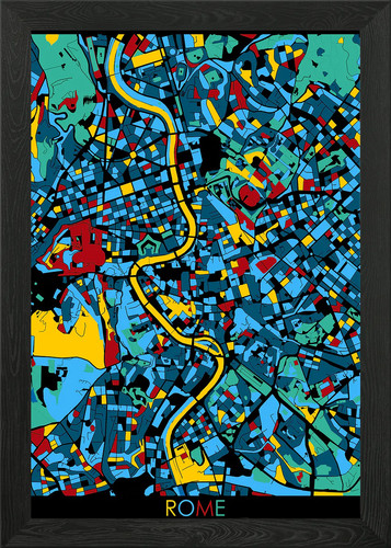 Rome map retro framed - rome, wall