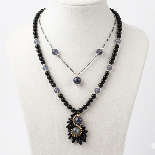 Collana lunga artigianale nera - artigianale,