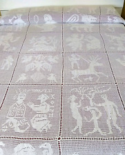 COPRILETTO MATRIMONIALE COTONE BIANCO FATTO A MANO  UNCINETTO 245x260cm Anni 50
