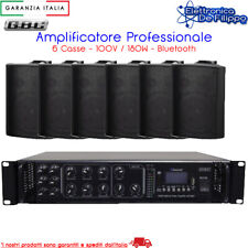 AMPLIFICATORE CON BLUETOOTH 6 CASSE NERE 70V 100V RADIO FM 4-16 OHM