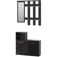 HOMCOM Set Appendiabiti da Ingresso con Specchio e Scarpiera 8 Scarpe Nero
