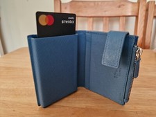 CARPISA Portacarta di credito pull&pay pelle blu chiaro con monete tasca con cerniera