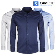 Set 3 Pezzi Camicia Uomo Sartoriale Camicie Casual Cotone Slim Classica VEQUE