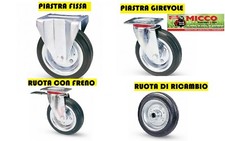 RUOTA GOMMATA PER CARRELLI GIREVOLE FISSA CON FRENO RUOTE UNIVERSALI INDUSTRIALI