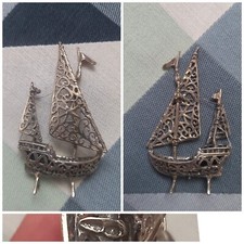 Vintage Miniatura nave veliero Argento 800 punzone silver 7,5x4,5 cm traforato