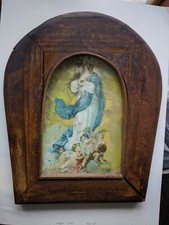 Antica edicola religiosa incisione su tela cornice artigianale cm.40x33x2,5