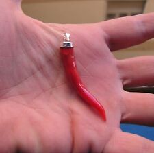 Collana Goccia Corallo Rosso Naturale Originale Non Tinto 40mm X 10mm Italia