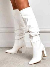 stivali ginocchio donna tacco quadrato pelle sintetica 10 cm bianco CZ318