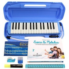 Kit Melodica Diamonica 32 Tasti Blu con Custodia in ABS | Kit Cancelleria e Meto