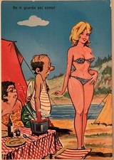 Cartolina Illustrata Satirica Se ti guarda sei cotto viaggiata