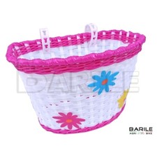 Cestino  Anteriore Ovale Con Ganci Bianco / Fuxia Con Fiori Bici Bambina